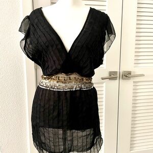 Nanette Lepore Ballet-Core Romantic Black 100% Silk Sequins Blouse sz small